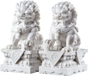 Large Size Foo Dogs Statues Pair Marble Feng Shui Home Outdoor Asian Decor