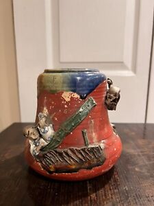 Antique Japanese Sumida Gawa Signed Pottery Vase 6 Inches