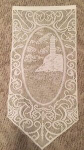 Multiples New White Lace Lighthouse Wall Window Banner Hanging Fabric Rod Panel