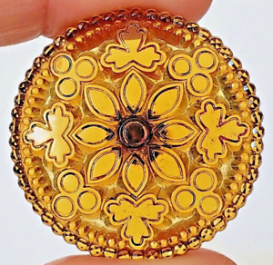 Large Amber Lacy Like Glass Antique Button