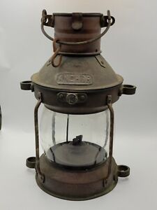 Vintage Brass Copper Anchor Oil Lamp Nautical Maritime Ship Lantern