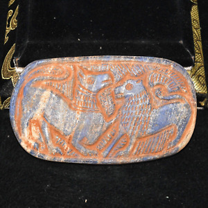 Ancient Near Eastern Lapis Lazuli Tile Tablet Depicting 2 Figurines Ca 3100 Bce