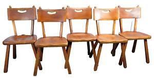 5 Mid Century Modern Cushman Herman De Vries Sculpted Maple Through Tenon Chairs