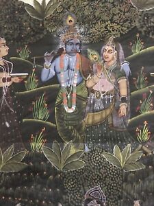 Semi Antique Mughal Sawari Style Indian Hindi Hindu Painting On Silk 45 5 X 36 5