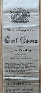 1872 Wedding Anniversary Ribbon Banner German Satin For Carl Born Wife W Poem