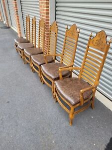 A Lot Of Set 6 Vintage Antique Drexel Ladderback Wood Dining Chairs Armchair