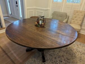 Vintage Round Solid Oak 60 Pedestal Dining Table Mission Style