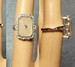 Vintage Large Camphor Glass Ring W Rhinestone 925 W Diamond Symbol Raised S 6