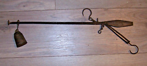 Antique Hanging Balance Beam Scale With Hooks And Sliding Weight Cast Iron