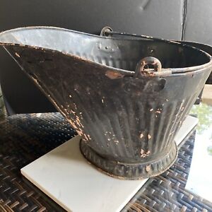 Vintage Antique Coal Scuttle Steel Bucket 18 Or 16 Primitive Decor Painted Holes