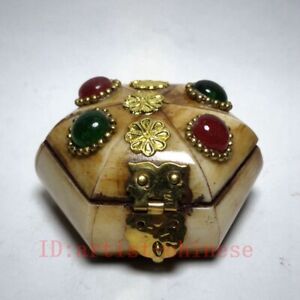 Old Collection China Asia Hand Carving Inlay Jewelry Boxs Decoration Family Gift