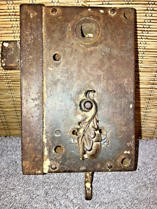 Antique Wrought Iron Front Door Rim Lock Rare Early Design Acorn Keyhole Cover
