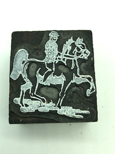 Old Vtg Collectible Man An A Horse Letter Standing Press Wooden Printing Block