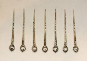 Vintage Silver Hors D Oeuvres Picks Spears Mini Skewers Toothpicks Set Of 7