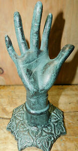 Cast Iron Hand Ring Holder Jewelry Display Home Decor Paper Weight Bookend Green