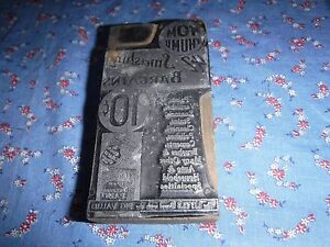 Antique Printing Block Metal On Wood Tom Thumb 42 Smashing Bargains 10 Cents