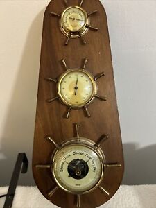 Vtg Thermometer Barometer Hygrometer West Germany Focal Ship Wheel Nautical B27