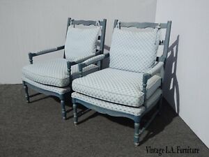 Pair Of Vintage Thomasville French Country Blue Accent Chairs