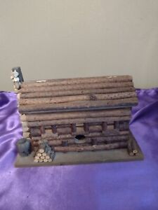 Vintage Hand Made Wood Stick Log Cabin W Stone Chimney Opens Up