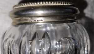Antique Cut Glass Dresser Jar With Sterling Silver Marked Monogrammed Lid