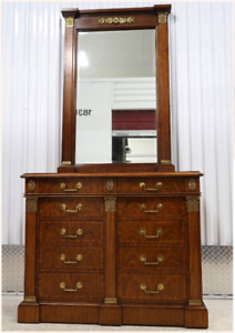 Maitland Smith Regency Banded Flame Mahogany 10 Drawer Dresser W Mirror