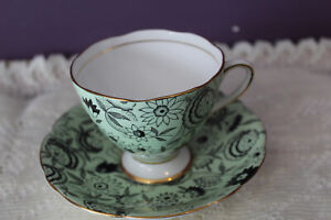 Gladstone England Mikado Green Floral Tea Cup And Saucer