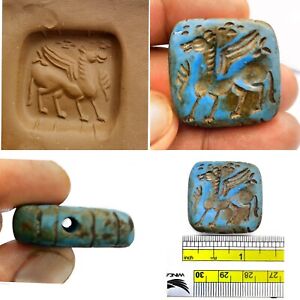 Turquoise Sasaanian Old Near Eastern Intaglio Seal Stamp Stone Bead
