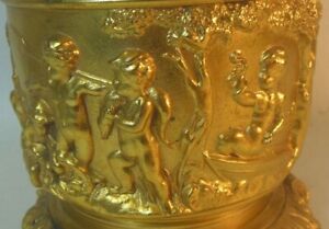 Antique Gold Metal Lamp Cherubs Putto Dog Snake Fish Victorian French Rococo