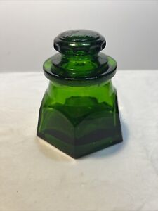 Antique Victorian 6 Panel Green Glass Apothecary Jar W Lid 4 
