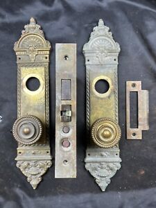 Victorian Double Cylinder Key Entry Set Heavy Brass Sea Monsters Beasts Dolphins