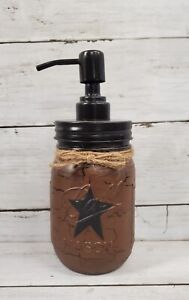 Primitive Crackle Chocolate Black Star Mason Jar Soap Dispenser Choice Top