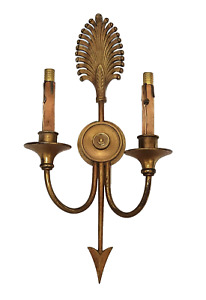 French Empire Regency Directoire Brass Feather Arrow Double Light Wall Sconce