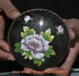 4 2 Ancient Chinese Black Glaze Enamel Flower Jewel Casket Jewellery Box