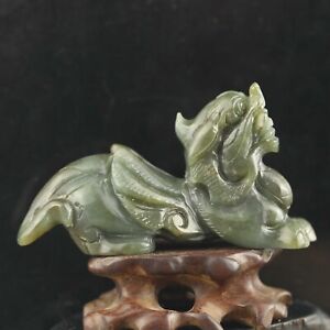China Old Natural Hetian Jade Hand Carved Statue Dragon Pixiu Pendant T