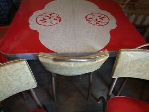 Red Gray Retro 50 S Mid Century Kitchen Table With 4 Chairs