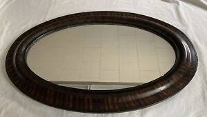 Antique Wall Mirror Oval Tiger Stripe Frame 19 X 29 Vgc