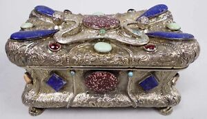 Antique Box Biedermeier Casket Austrian Silver Gilt Hardstones Jewels 1846