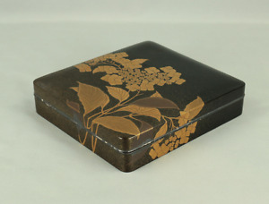 Makie Gold Silver Lacquer Suzuribako Ink Stone Box Hydrangea And Butterfly 