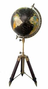World Globe Map Atlas On Adjustable Tripod Stand Vintage Table Globe Black Ocean