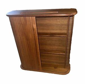 Vintage Mid Century Eppco Teak Wood Shelf Tambour Cabinet