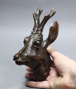 An Antique 19th Century Finely Carved Wood Wall Hanging Black Forest Stags Head 