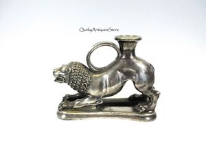 Antique Grand Tour Silvered Bronze Askos Animal Form Vessel Of A Lion Rhyton