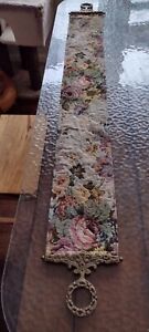 Victorian Flower Tapestry Servants Bell Pull Wall Decor W Brass Ends