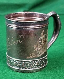 Antique Hallmarked Gorham Silversmiths Sterling Silver Engraved Baby Cup 1884