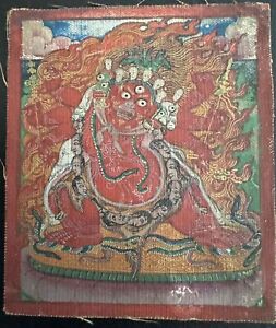 Old Mongolian Tibetan Buddhist Small Thangka Painting