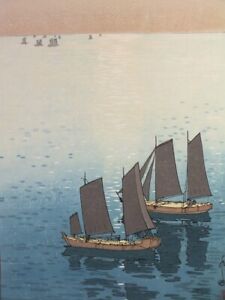 Hiroshi Yoshida Woodblock Print Shining Sea Purchased By Princess Diana Herself