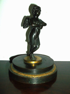 A Rare Antique 19th C Grand Tour Bronze Angel With Arms Folded Legs Crossed
