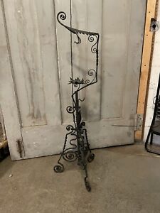 Vintage Hand Forged And Applied Wrought Iron And Steel Kettle Stand Arts Crafts