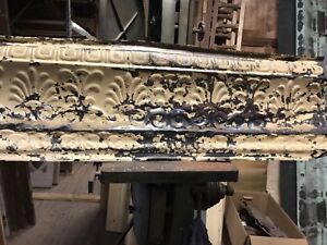 Antique Tin Ceiling Trim Panel 40 X14 Approx Nice Chippy Paint 