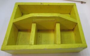 Primitive Old 1930 S Heavy 6 Lb Yellow Painted Wood Antique Tool Tote Caddy